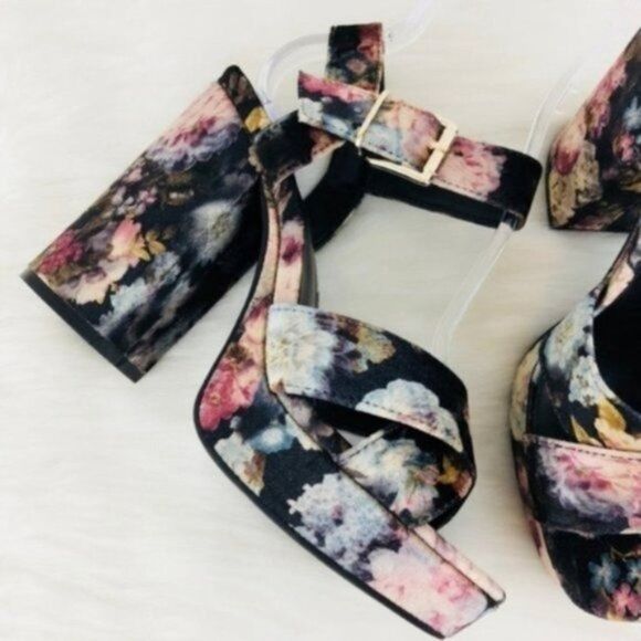 PARKER & SKY Velvet Floral Chunky Platform Heels  - Picture 2 of 5